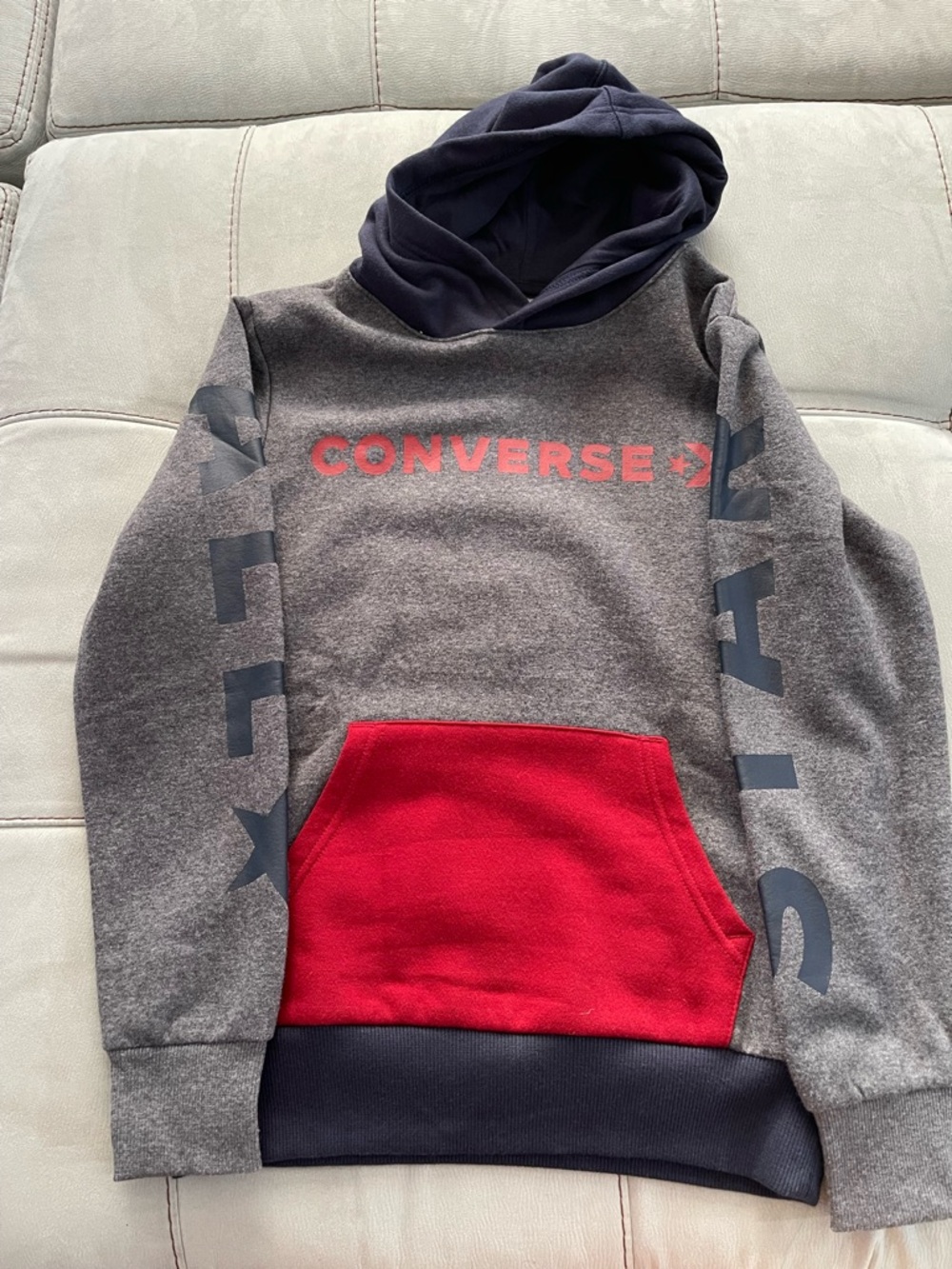 Converse Men's Gray, Navy & Red Crewneck Hoodie